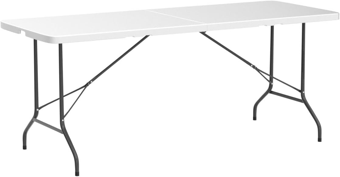 ZenStyle 6 ft Indoor Outdoor Heavy Duty Plastic Folding Table Portable Picnic Table Fold-in-Half Utility Table w/Handle and Steel Legs for Camping