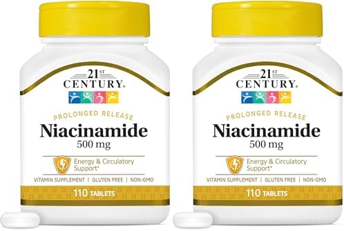 21st Century Niacinamide 500mg Prolonged Release, No Flush, 110 Count | Vitamin B-3 Niacinamide 500 mg, Energy Metabolism & Skin Health Support, No-Flush Formula, Prolonged Release, Non-GMO Tablets