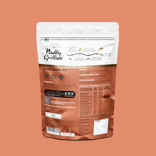 Nutty Gritties Super Seeds Mix - Roasted - Flax Chia Sesame Sunflower Watermelon Pumpkin Seeds (Pack Of 1 - 200 Grams)