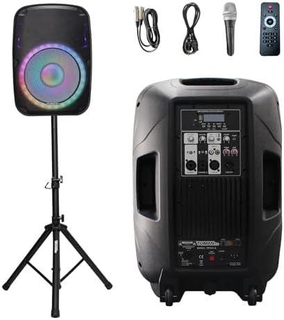Portable 15-Inch Amplified PA DJ Speaker System | Support Bluetooth USB SD Playback FM Radio LED Light Remote Speaker Stand Suitable For Church Live