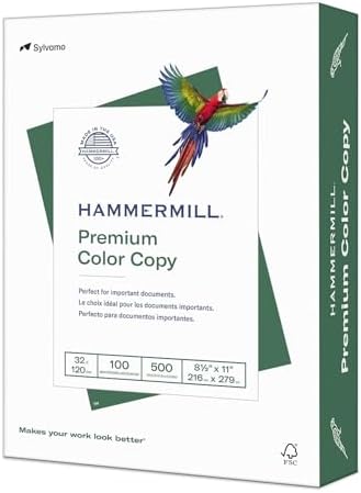 Hammermill Printer Paper, Premium Color 32 lb Copy Paper, 8.5 x 11-1 Ream (500 Sheets) - 100 Bright, Made in the USA, white (102630)