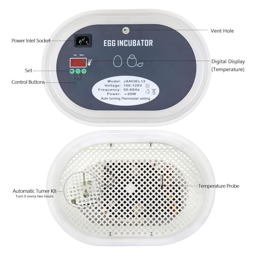 HBlife Digital Egg Incubator for Hatching 9-12 Chicken, Quail and Duck Eggs, with Fully Automatic Egg Turning and Temperature Display