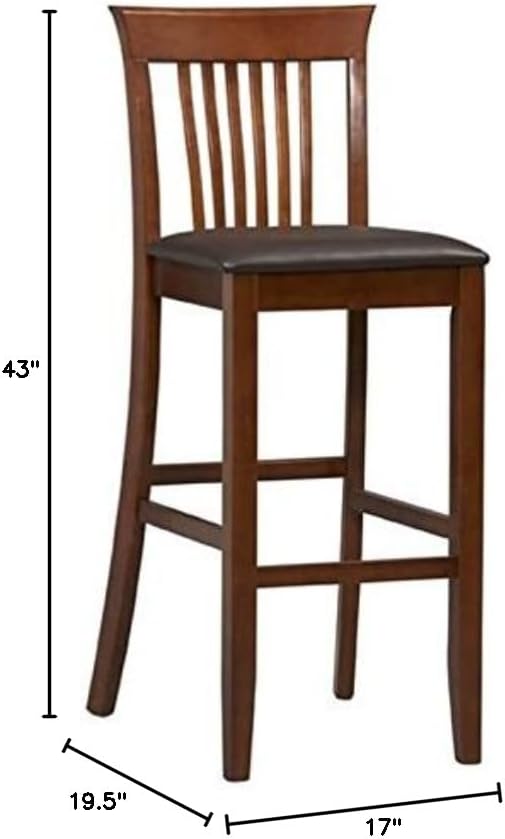 Riverbay Furniture 25" Mission Back Bar Stool, Rubberwood & Faux Leather, Dark Cherry/Black Finish, Counter Height Dining Seat with Padded Easy-Clean Upholstery, 37" H for Kitchen or Home Bar Use