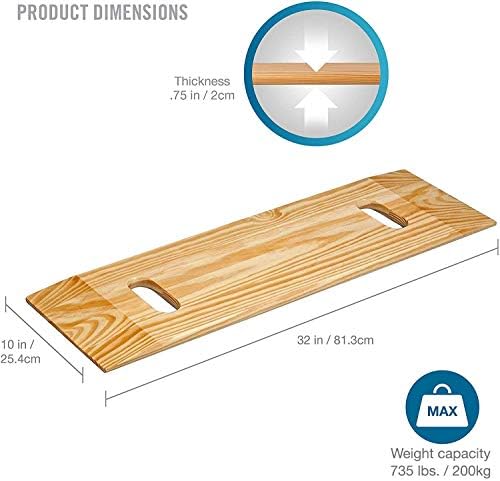 DMI Transfer Board and Slide Board Made of Heavy-Duty Wood for Patient, Senior and Handicap Move Assist and Slide Transfers, Holds up to 735 Pounds