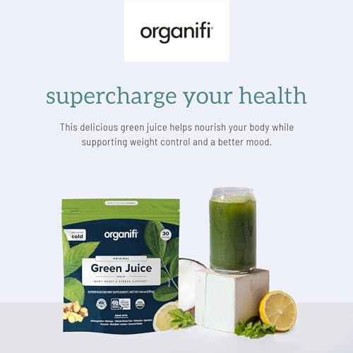 Organifi Green Juice - Powder Supplement with Organic Spirulina, Ashwagandha, and Chlorella - Helps Achieve Fitness Goals and Reduce Cortisol Levels, 30-Day Supply