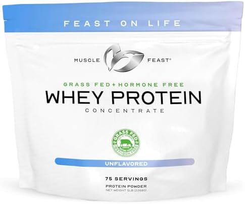 Muscle Feast Grass-Fed Whey Protein Concentrate Powder, Vanilla (2lb) | All Natural, Hormone Free Pasture Raised Whey Protein Powder for Women & Men, Clean, Non-GMO, Delicious Whey Concentrate