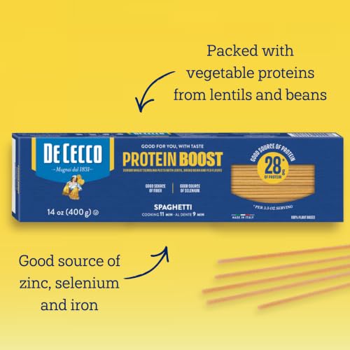 De Cecco Protein Boost Spaghetti No. 12 Pasta, 14 Oz | High Protein Noodles, 28g Protein, Made with Durum Wheat, Lentils & Beans, Vegan