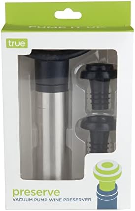True Preserve Wine Savers Vacuum Pump with Two Wine Stoppers, Wine Accessories for Wine Lovers, 3 Piece Set, Black and Metallic