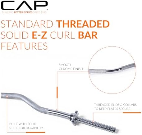 Cap Barbell 47-Inch Standard Threaded Solid Easy Curl Bar