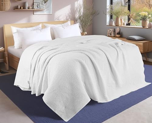 Tex Trend 100% Cotton Waffle Weave Blanket Queen Size - Soft, Breathable Cooling Blanket for Bed, Lightweight Cozy Summer & Spring Bedding, Grey, 90x90