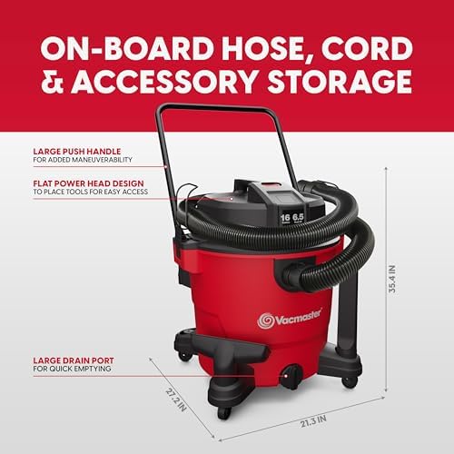 Vacmaster VJH1211PF 1101 12-Gal 5.5 Peak HP Heavy-Duty Wet/Dry Vac Red