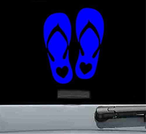 JS Artworks Flip Flops with Heart Vinyl Decal Sticker (Blue)