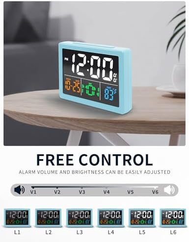 JALL Digital Clock with Date Day for Seniors, Electric Alarm Clocks for Bedrooms with Temperature, 2 Alarms, Dimmer, Dual USB Charger, Battery Backup