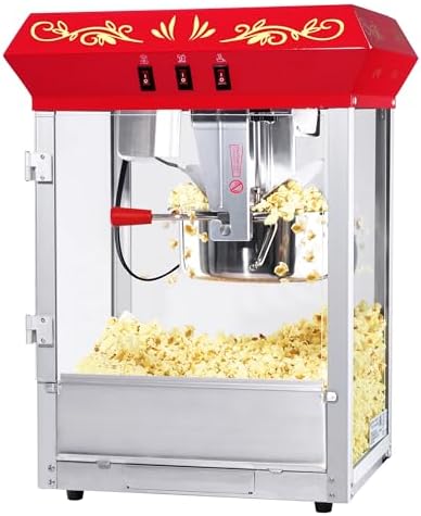 Great Northern Popcorn Company 6100 8 ounce Foundation Red Antique Style Popcorn Popper Machine, Red Floral, Counter-top Popper Machine