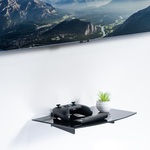 VIVO Floating Wall Mount Tempered Glass Shelf for DVD Player, Audio, Gaming System, Streaming Devices, Black, MOUNT-SF011