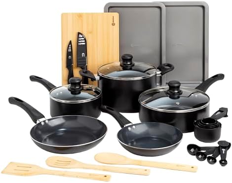 Ecolution Easy Clean Ceramic Nonstick Cookware Set, Dishwasher Safe Kitchen Pots and Pans Set, Comfort Grip Handle, Even Heating