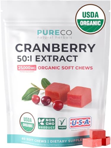Organic Cranberry Pills - Vegan Supplement for Urinary Tract Health & Kidney Cleanse - Cranberry Pills for Women 500mg 50:1 Cranberry Concentrate Per Serving - Urinary Tract Support - 60 Capsules