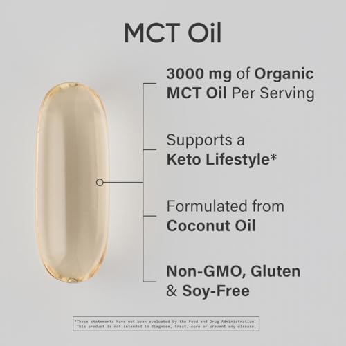 Sports Research® Coconut MCT Oil 3000mg, 120 Softgels | Coconut Derived C8 & C10 Medium Chain Fatty Acids (MCT'S) | Travel-Friendly Softgels, Keto, Paleo, & Gluten-Free