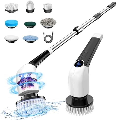 Keimi Electric Spin Scrubber, 2025 New Cordless Shower Cleaning Brush with 8 Replaceable Brush Heads, 3 Adjustable Speeds