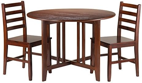 Winsome Alamo 3-Pc Double Drop Leaf Dining Table with 2 Ladder Back Chairs, Walnut