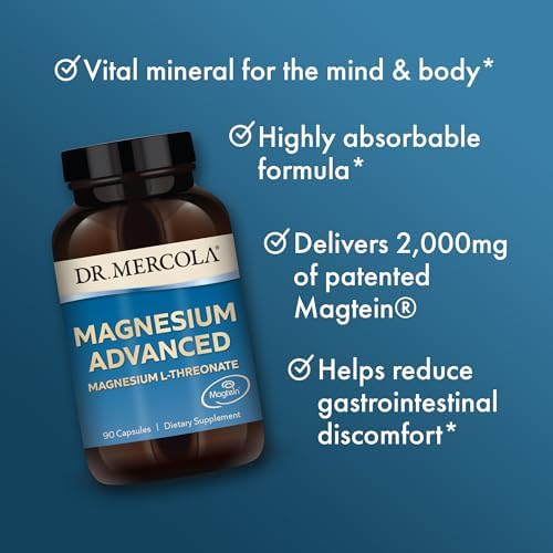 Dr. Mercola Magnesium L-Threonate, Magnesium Advanced Supplement with Magtein, 2000 mg per Serving, High Bioavailability for Cognitive Support, Memory & Brain Health, Non-GMO, Gluten Free, 90 Capsule