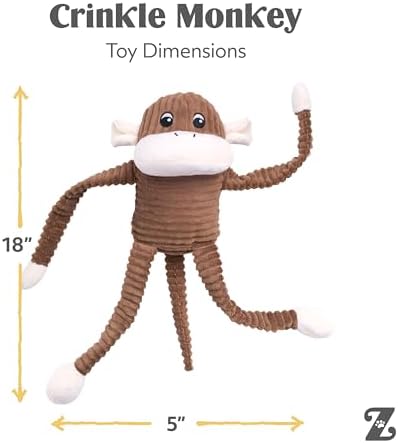 ZippyPaws Crinkle Monkey for Medium-Extra Large Dogs, Large/Brown | Interactive Dog Toys to Keep Them Busy, Squeaky Plush Pet Toy for All Breeds