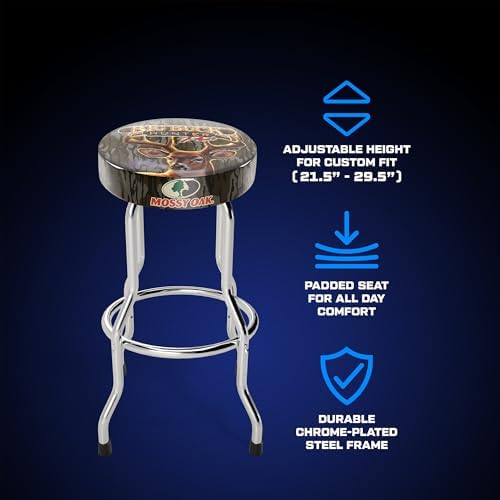 ARCADE1UP Big Buck Hunter Adjustable Stool with Leg Extenders, Padded Seat, Chrome Steel Finish for Home, Bar Stools, & Video Game Chairs, Mossy Oak