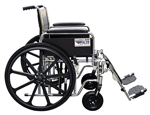 ALCO 22" Heavy Duty Chrome Wheelchair (500 lb. Weight Capacity) with Removable Full Arms