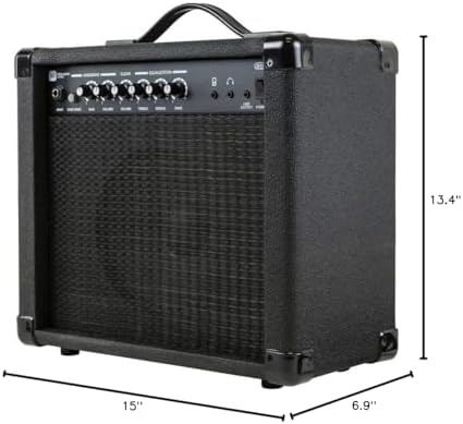Monoprice 1x8 Guitar Combo Amplifier - Black 20-Watt, 86dB of Gain - 1/4 Inch Input for Guitars, Aux MP3 Input, 3.5mm Headphone Output
