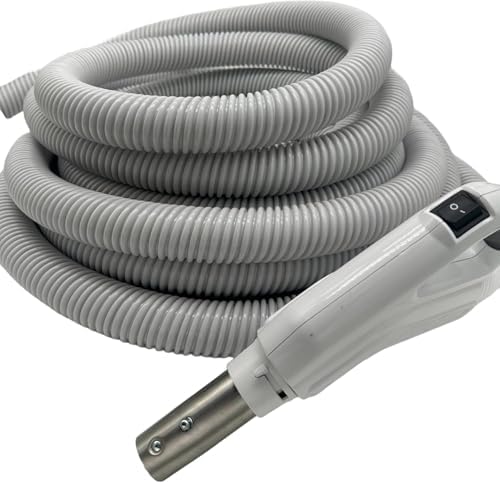 Universal Central Vacuum 30 ft Low Voltage Hose, White, Crushproof Material, Compatible with Most Inlets - On/Off Switch Control (30 Ft. Low Voltage)