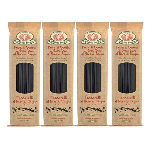 Rustichella d'Abruzzo Tonnarelli with Squid Ink, Long Italian Pasta with Cuttlefish, Ideal for Shellfish, Spicy Fish Sauce & Olive Oil Dishes
