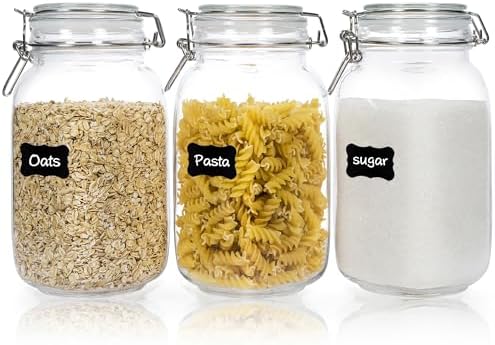 CHEFSTORY 50oz Glass Food Storage Jars with Airtight Clamp Lids, 3 Pack