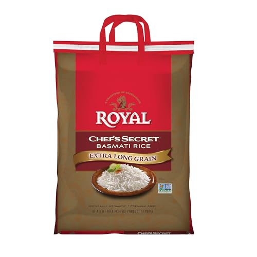 Royal Chef's Secret Basmati White Rice - 10 lb Bag | Premium Extra Long Grain Rice - Perfect for Biryanis, Pilafs, Pulao & Curries - Cook in Microwave or on Stove Top