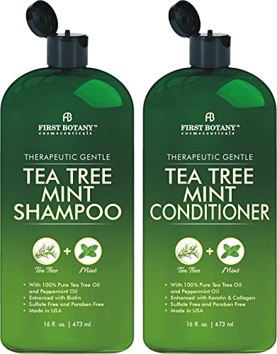 First Botany Tea Tree Mint Shampoo & Conditioner for Men & Women - Pure Tea Tree & Peppermint Oil - Fights Hair Loss, Dandruff, Lice & Itchy Scalp