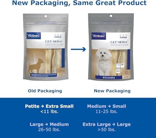 Virbac C.E.T. Hextra Premium Oral Hygiene Chews for Dogs, Large | Rawhide dog dental chews, long lasting dog chews, beefhide rawhide chews reduces plaque and tartar