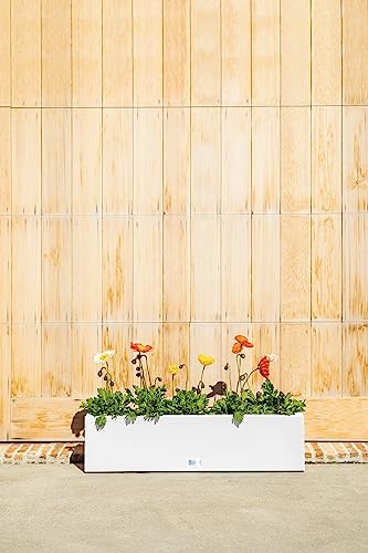 Veradek Block Series Trough Planter - Rectangular Outdoor Window Box | Made From Durable Plastic With Double-Walled Construction. Modern Patio/Tabletop Décor for Plants and Flowers