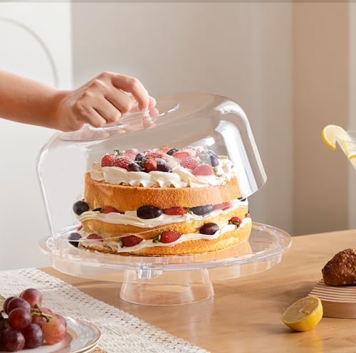 HBlife Cake Stand with Lid (12.2"), Multifunctional Cake Stand with Acrylic Dome, Acrylic 6-in-1 Cake Plate Display Stand with Cover for Baking Gifts, Birthday Kitchen Parties, Weddings