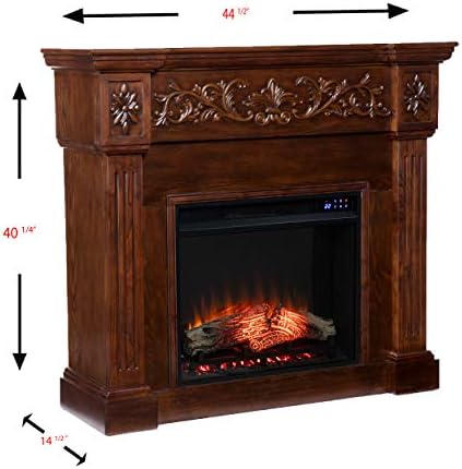 SEI Furniture Calvert Electric Fireplace with Carved Floral Trim, New Espresso