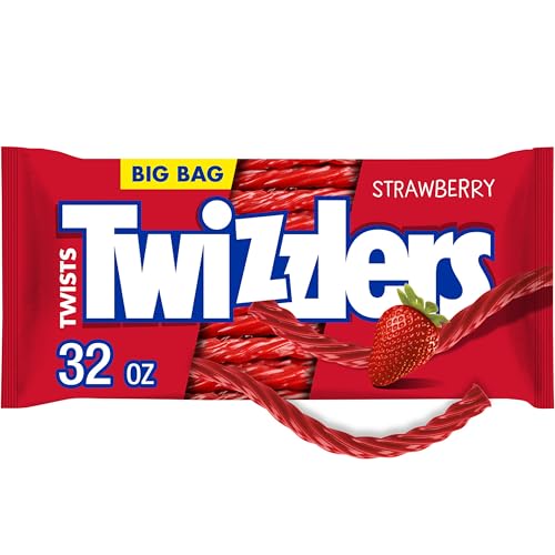 TWIZZLERS Twists Strawberry Flavored Licorice Style, Chewy Candy Bag, 16 oz | Strawberry Flavored Chewy Licorice Style Twists, Low Fat and Kosher, Classic Movie Snack for Parties and Candy Dishes, 16 oz