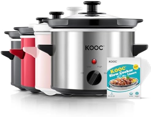 KOOC Small Slow Cooker, 2-Quart, Free Liners Included for Easy Clean-up, Upgraded Ceramic pot, Adjustable Temp, Nutrient Loss Reduction