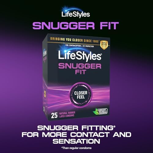Lifestyles Snugger Fit Natural Rubber and Lubricated Latex Condoms Value Pack, 25 Count, 1 Pack, Triple Tested for Best Protection