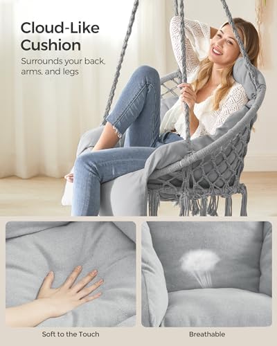 SONGMICS Hanging Chair, Boho Swing Chair with Large, Thick Cushion