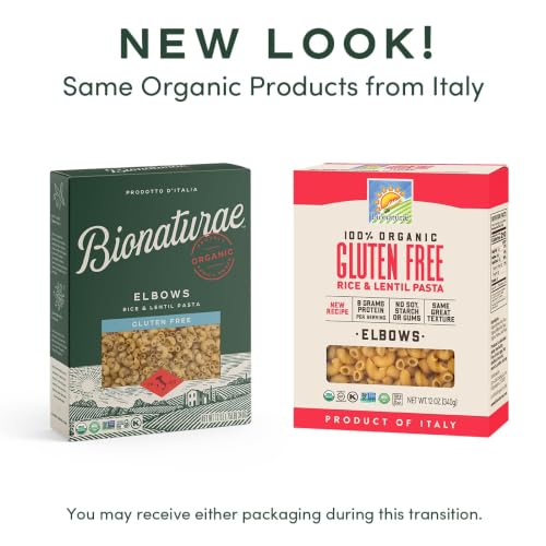 Bionaturae Elbow Pasta Noodles - Gluten Free Pasta Organic, Rice & Lentil Pasta, Kosher Certified, High Protein, Non-GMO Verified, USDA Certified, Gluten Free Pastas, Crafted in Italy - 12 Oz, 3 Pack