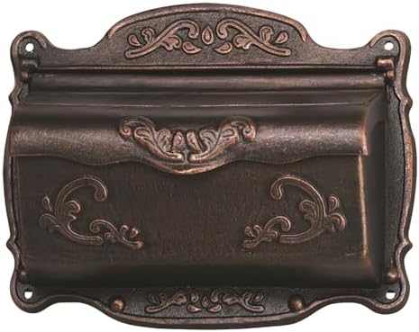 Antique Bronze Finishing Cast Aluminum Wall Mounted Mailbox, Weather-Resistant, Elegant Vintage Design. Size: 17.5" D x 5.3" W x 12.25" H. Includes 4 Pieces Finish Mounting Screws