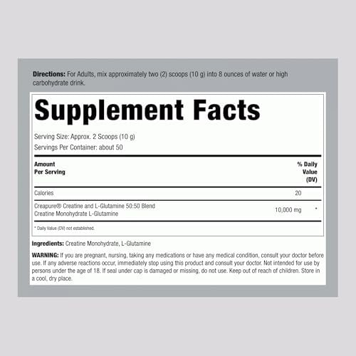 Fitness Labs German Creatine and L-Glutamine | 1.1 lbs | Monohydrate and Creapure Powder | Vegan Fitness Supplement