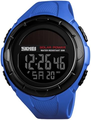 MASTOP Solar Powered Energy Watch for Men Military Digital Multifunctional Led Luminous Indication 2 Time Zone 50m Waterproof Watch Reloj Solar para Hombre