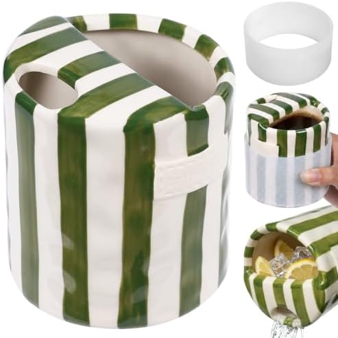 Ceramic Coffee Mug with Sip Hole Striped Travel Espresso Cup with Sleeve | Retro Hand-Painted Multiple Use
