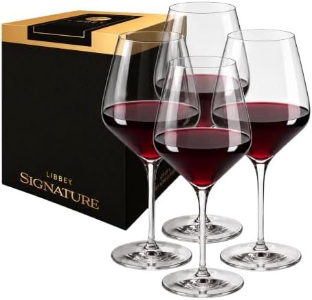 Libbey Signature Red Wine Glasses Set of 4, Seamless 24 Oz Wine Glasses for Cabernet, Merlot, and More, Stemmed Wine Glasses for All Occasions