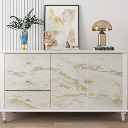 Yenhome Marble Countertop Contact Paper Waterproof Beige Gold Grey Marble Contact Paper for Countertops 17.7"X118" Self Adhesive Marble Wallpaper for Kitchen Matte Peel and Stick Countertop Wrap Vinyl