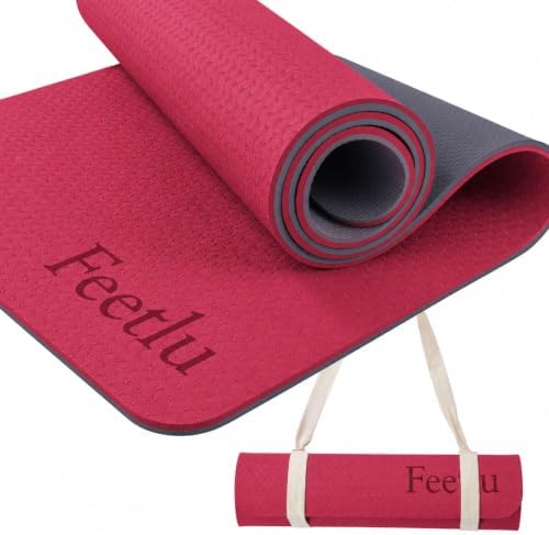 Extra Thick Yoga Mat with Carry Strap, 10mm Non-Slip Exercise Mat, 72 x 24 Inch Cushioned Workout Mat for Yoga, Pilates, Stretching & Floor Exercises